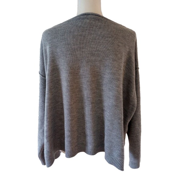 Pink Lily Sweater Medium Solid Gray Chest Pocket Oversized Casual Cozy Lounge - Picture 3 of 6
